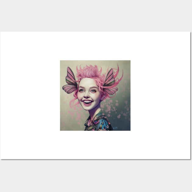 Pink Faerie with Pink Wings in her hair Wall Art by KimTurner